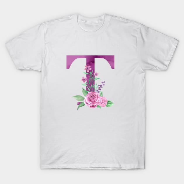 Floral Monogram T Beautiful Rose Bouquet T-Shirt by floralmonogram